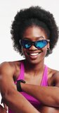 Face, fitness and black woman in studio, sunglasses and happiness on white background. African person, shades and healthy athlete with eyewear, exercise and confidence with smile and sportswear - Powered by Shutterstock - Get 15% off with code: PIKWIZARD15