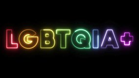 Animated neon text “LGBTQIA+” with glowing rainbow outlines on transparent background. Vibrant, modern motion graphic ideal for LGBTQ inclusion, diversity, equality, and awareness content - Powered by Shutterstock - Get 15% off with code: PIKWIZARD15