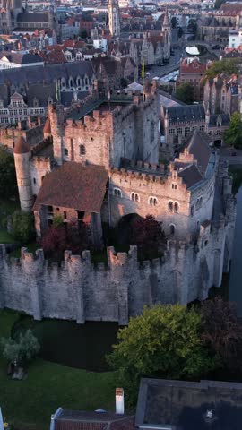 Aerial view of Gravensteen Castle in Ghent Belgium