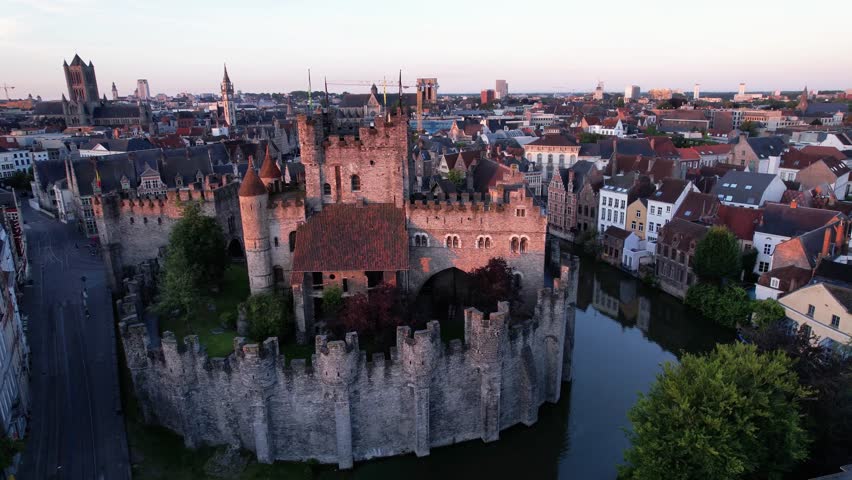 Aerial view of Gravensteen Castle and Ghent cityscape during daytime