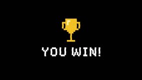 You Win Trophy Animation with VHS Glitch Effect on Black Background Retro Analog Victory Screen with Pixelated Trophy Icon for Gaming and Arcade Motion Graphics - Powered by Shutterstock - Get 15% off with code: PIKWIZARD15