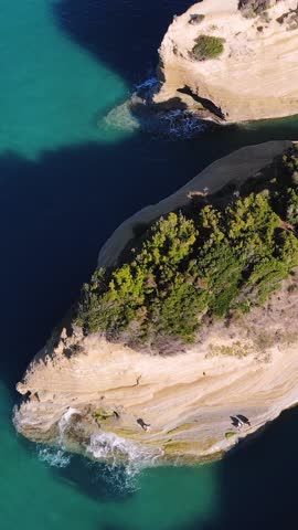 Sidari, Corfu, Canal d’Amour (Love Channel), aerial drone view of Corfu island, Greece, with turqoise water and sea beach, Kerkyra, Ionian islands, summer sunny day, Kanali tou Erota, Greek landscape
