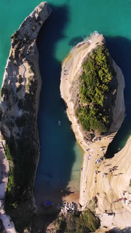 Sidari, Corfu, Canal d’Amour (Love Channel), aerial drone view of Corfu island, Greece, with turqoise water and sea beach, Kerkyra, Ionian islands, summer sunny day, Kanali tou Erota, Greek landscape
