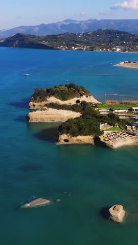 Sidari, Corfu, Canal d’Amour (Love Channel), aerial drone view of Corfu island, Greece, with turqoise water and sea beach, Kerkyra, Ionian islands, summer sunny day, Kanali tou Erota, Greek landscape
