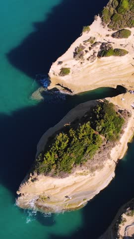 Sidari, Corfu, Canal d’Amour (Love Channel), aerial drone view of Corfu island, Greece, with turqoise water and sea beach, Kerkyra, Ionian islands, summer sunny day, Kanali tou Erota, Greek landscape
