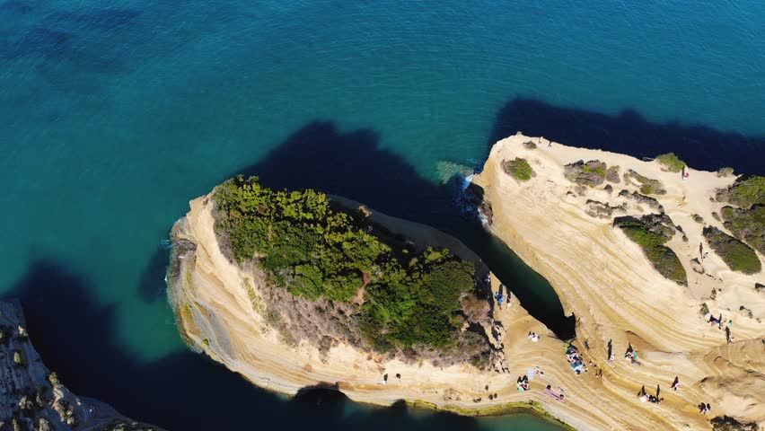 Sidari, Corfu, Canal d’Amour (Love Channel), aerial drone view of Corfu island, Greece, with turqoise water and sea beach, Kerkyra, Ionian islands, summer sunny day, Kanali tou Erota, Greek landscape
