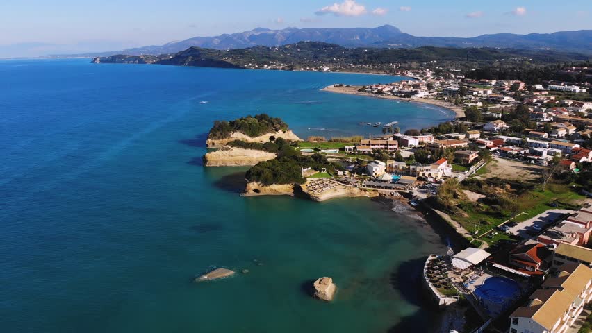 Sidari, Corfu, Canal d’Amour (Love Channel), aerial drone view of Corfu island, Greece, with turqoise water and sea beach, Kerkyra, Ionian islands, summer sunny day, Kanali tou Erota, Greek landscape
