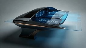 Futuristic concept car dashboard with blue holographic display interface - Powered by Shutterstock - Get 15% off with code: PIKWIZARD15