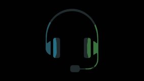 A minimalist animated icon of a customer service headset with a microphone. Features a modern blue and green gradient effect on a black background, representing support, communication, and help. - Powered by Shutterstock - Get 15% off with code: PIKWIZARD15
