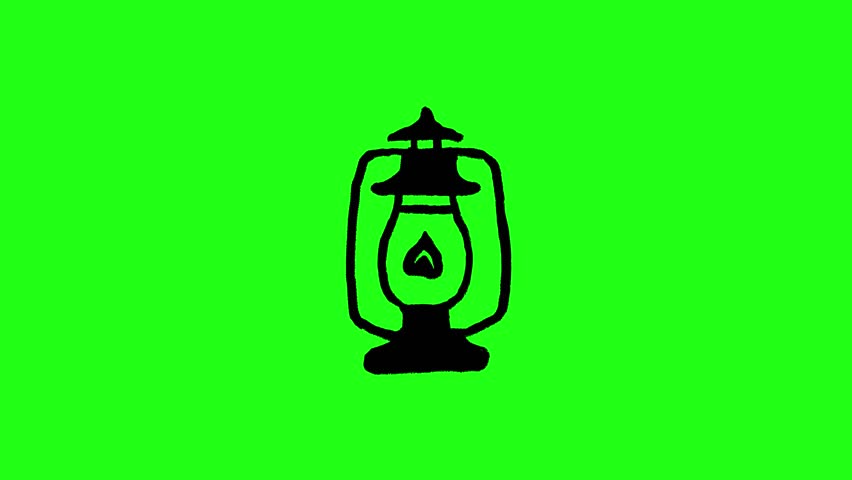 4K Hand drawn retro camping light frame by frame animation on chroma key green screen background.