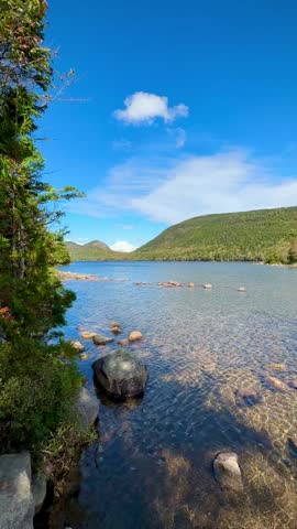 Clear Waters of Jordan Pond and Beautiful Green Mountains (Acadia National Park, Maine, USA)