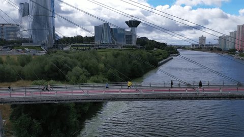 Drone Flying Sideways Right along Pavshinsky Pedestrian