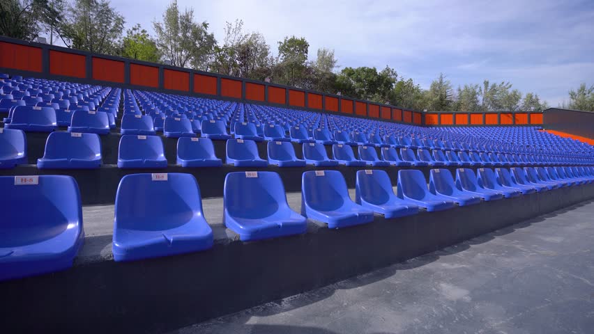 View of empty blue seats in the stadium