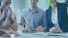 Animation of data processing and clock over diverse business people teaming up. global business and digital interface concept digitally generated video. - Powered by Shutterstock - Get 15% off with code: PIKWIZARD15