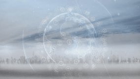 Animation of data processing with globe and icons over cityscape. global business and digital interface concept digitally generated video. - Powered by Shutterstock - Get 15% off with code: PIKWIZARD15
