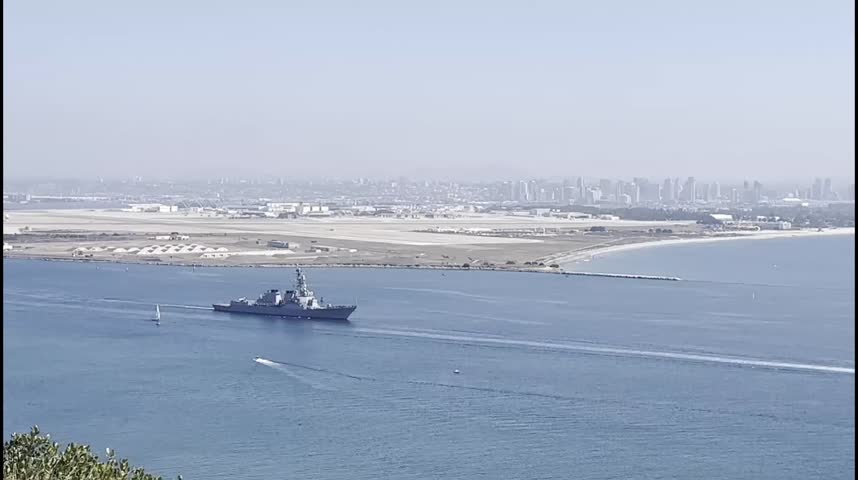 The Arleigh Burke-class guided-missile destroyer USS Preble (DDG 88) exits San Diego harbor as part of a homeport change in the Pacific, Sept. 22, 2024. Preble