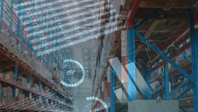 Animation of statistics and financial data processing over delivery man and warehouse. Global shipping delivery and connections concept digitally generated video. - Powered by Shutterstock - Get 15% off with code: PIKWIZARD15
