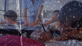 Binary coding data processing against mid section of caucasian female teacher in class at school. School and education technology concept - Powered by Shutterstock - Get 15% off with code: PIKWIZARD15