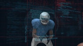 Animation of digital interface over american football player. Global sports, digital interface and data processing concept digitally generated video. - Powered by Shutterstock - Get 15% off with code: PIKWIZARD15