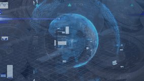 Animation of digital screen with data, graphs and globe. Digital interface, data processing and technology concept digitally generated video. - Powered by Shutterstock - Get 15% off with code: PIKWIZARD15