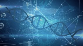 Animation of dna, connecting dots, graphs with hud processing on digital interface. Digital composite, connect the dots, networking, biotechnology, science and technology, connection, data processing - Powered by Shutterstock - Get 15% off with code: PIKWIZARD15