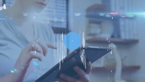 Animation of network of connections with icons over businesswoman using smartphone. Global connections business digital interface technology and networking concept digitally generated video. - Powered by Shutterstock - Get 15% off with code: PIKWIZARD15