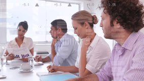 Animation of financial data processing over business people in office. Global connections business digital interface technology and networking concept digitally generated video. - Powered by Shutterstock - Get 15% off with code: PIKWIZARD15