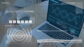 The woman in the image is looking at a dna model on her laptop. Global connections business digital interface technology and networking concept digitally generated video. - Powered by Shutterstock - Get 15% off with code: PIKWIZARD15