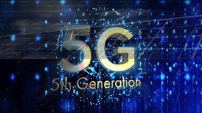 5G 5th Generation text with digital network and data processing animation. Technology, innovation, connectivity, communication, wireless, internet - Powered by Shutterstock - Get 15% off with code: PIKWIZARD15