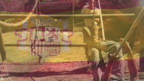 Military trainee gripping rope to initiate swinging beneath beam crossing obstacle under sunny sky. Adventure, outdoor, endurance, training, resilience, athletic, challenge - Powered by Shutterstock - Get 15% off with code: PIKWIZARD15
