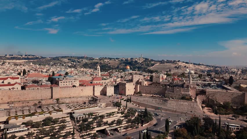 Jerusalem Old City Wide Aerial View Jaffa Gate and Tower of David