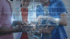 Animation of network of connections over diverse people using electronic devices. global business, technology, networking, connections and digital interface concept digitally generated video. - Powered by Shutterstock - Get 15% off with code: PIKWIZARD15