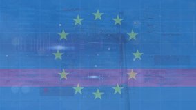 Animation of financial data and network of connections over european union flag. european economy, politics and technology concept digitally generated video. - Powered by Shutterstock - Get 15% off with code: PIKWIZARD15