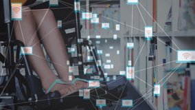 Animation of network of connections over disabled caucasian schoolgirl learning in library. global education, connections and digital interface concept digitally generated video. - Powered by Shutterstock - Get 15% off with code: PIKWIZARD15