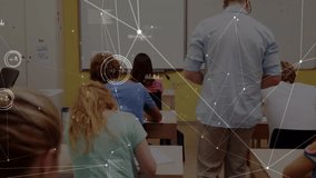 Animation of network of connections over diverse students and teacher. Global education, connections and digital interface concept digitally generated video. - Powered by Shutterstock - Get 15% off with code: PIKWIZARD15