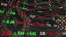 Animation of integrated circuit over financial data on black background. Finance, money, network and technology concept digitally generated video. - Powered by Shutterstock - Get 15% off with code: PIKWIZARD15