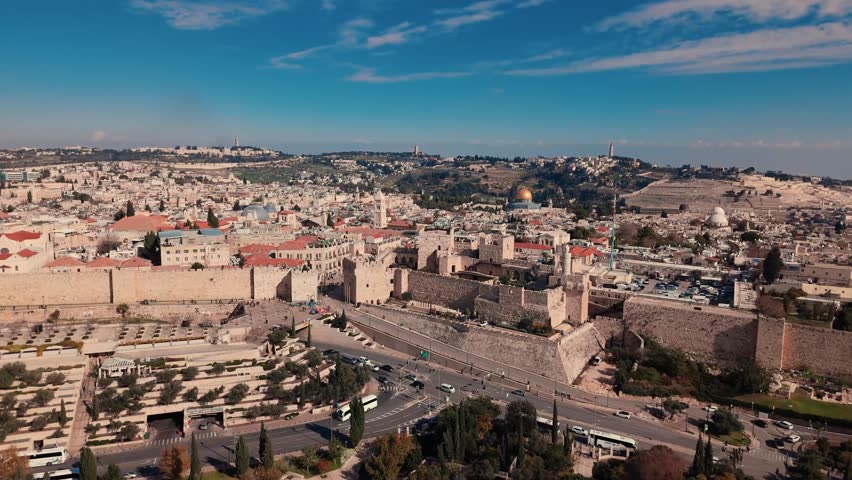 Descending Drone Shot of Jaffa Gate and Jerusalem City Walls