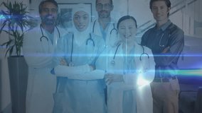 Animation of connections over happy diverse female and male doctors. Health, medicine and connections concept digitally generated video. - Powered by Shutterstock - Get 15% off with code: PIKWIZARD15