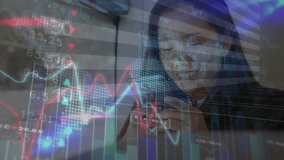 Animation of data processing over asian businesswoman using smartphone. Global business, finances and digital interface concept digitally generated video. - Powered by Shutterstock - Get 15% off with code: PIKWIZARD15