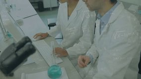 Animation of mathematical equations over diverse scientist in lab cityscape. global science, technology and digital interface concept digitally generated video. - Powered by Shutterstock - Get 15% off with code: PIKWIZARD15
