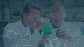 Animation of scientific data and chemical structures over caucasian male scientists in laboratory. global science, research and data processing concept digitally generated video. - Powered by Shutterstock - Get 15% off with code: PIKWIZARD15