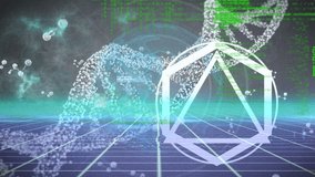 Animation of data processing over grid dark background. Global science, connections, data processing and digital interface concept digitally generated video. - Powered by Shutterstock - Get 15% off with code: PIKWIZARD15