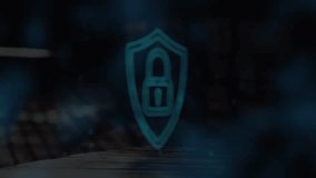 Animation of light spot moving over security padlock icon against data processing on blue background. Cyber security and business technology concept - Powered by Shutterstock - Get 15% off with code: PIKWIZARD15