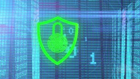 Animation of biometric padlock, data processing over binary coding. Global data processing and digital interface concept digitally generated video. - Powered by Shutterstock - Get 15% off with code: PIKWIZARD15