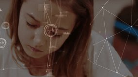 Animation of network of connections with data processing over diverse schoolchildren. Global connections, education and digital interface concept digitally generated video. - Powered by Shutterstock - Get 15% off with code: PIKWIZARD15