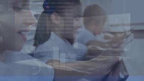 Animation of data processing over diverse schoolchildren. Global education, learning and digital interface concept digitally generated video. - Powered by Shutterstock - Get 15% off with code: PIKWIZARD15