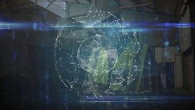 Industrial worker inspecting tablet in factory, with holographic wireframe sphere and code overlay. Technology, digital, industrial, cybersecurity, innovation, futuristic, engineering - Powered by Shutterstock - Get 15% off with code: PIKWIZARD15