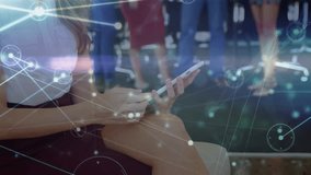 Animation of network of connections over caucasian businesswoman using tablet. global business, technology, networking, connections and digital interface concept digitally generated video. - Powered by Shutterstock - Get 15% off with code: PIKWIZARD15