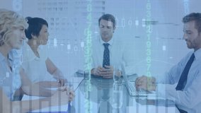 Animation of statistics and financial data processing over business people using headsets. Global business data processing and digital interface concept digitally generated video. - Powered by Shutterstock - Get 15% off with code: PIKWIZARD15