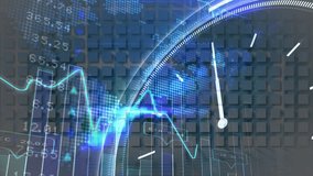 Animation of counting over financial graphs and world map over clock on navy background. Finance, economy, business, data processing and technology concept digitally generated video. - Powered by Shutterstock - Get 15% off with code: PIKWIZARD15